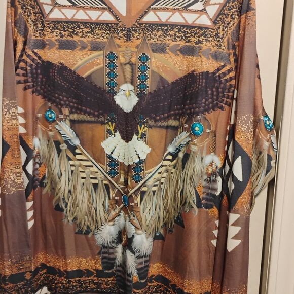 Brown and Tan Graphic Long Sleeve Blouse - Picture 8 of 12